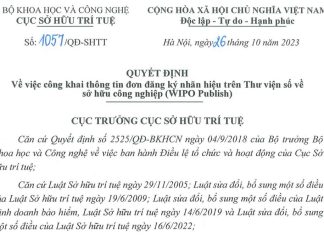 Cục Sở hữu trí tuệ ban hành Quyết định số 1057/QĐ-SHTT về việc công khai thông tin đơn đăng ký nhãn hiệu trên Thư viện số về sở hữu công nghiệp Cục Sở hữu trí tuệ ban hành Quyết định số 1057/QĐ-SHTT về việc công khai thông tin đơn đăng ký nhãn hiệu trên Thư viện số về sở hữu công nghiệp, Quyết định số 1057/QĐ-SHTT, Cục Sở hữu trí tuệ ban hành Quyết định số 1057/QĐ-SHTT,
