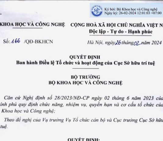 Cục Sở hữu trí tuệ Việt Nam ban hành Điều lệ Tổ chức và hoạt động Cục Sở hữu trí tuệ Việt Nam ban hành Điều lệ Tổ chức và hoạt động, Cục Sở hữu trí tuệ ban hành Điều lệ Tổ chức và hoạt động , Điều lệ Tổ chức và hoạt động Cục Sở hữu trí tuệ Việt Nam ,