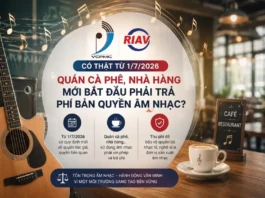 phí bản quyền âm nhạc quán cà phê, Nghị định 134/2026/NĐ-CP, quy định bản quyền nhà hàng 2026, cách tính tiền bản quyền âm nhạc, VCPMC RIAV bản quyền, lương cơ sở 2.53 triệu, phí bản quyền tối đa 20 triệu,